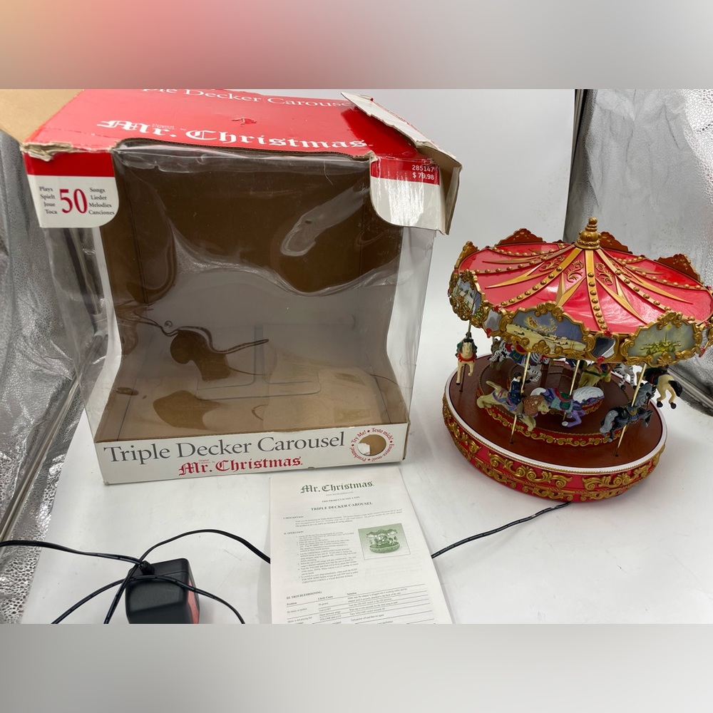 2010 Mr Christmas Triple Decker Carousel  #0100514 original box.